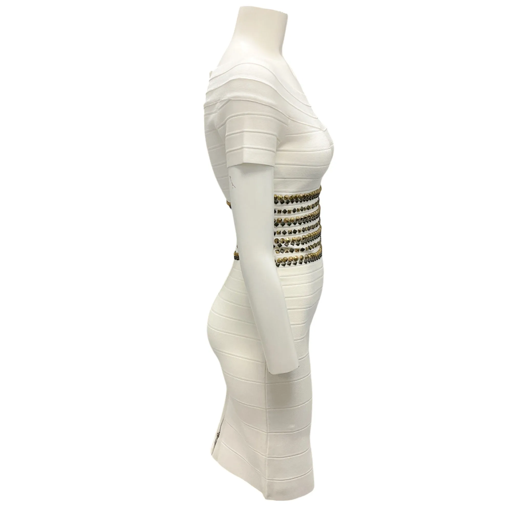 Herve Leger Alabaster Carmen Studded Bandage Dress