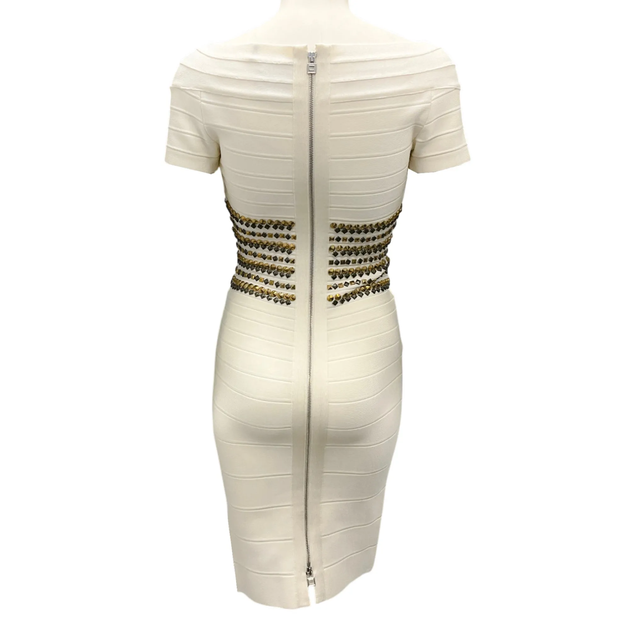 Herve Leger Alabaster Carmen Studded Bandage Dress