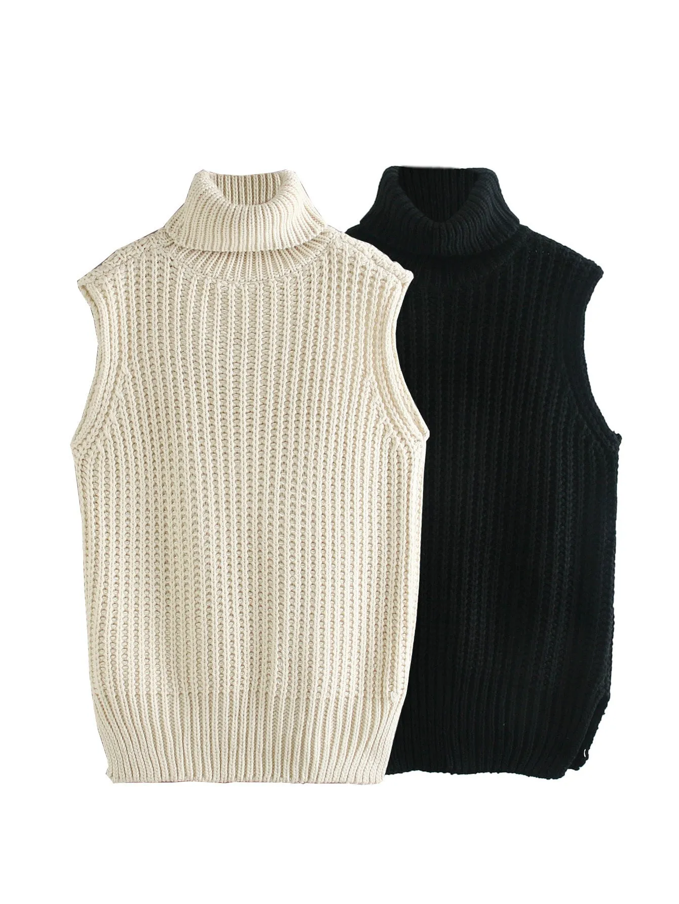 High Heap Collar Knit Vest Sweaters Black
