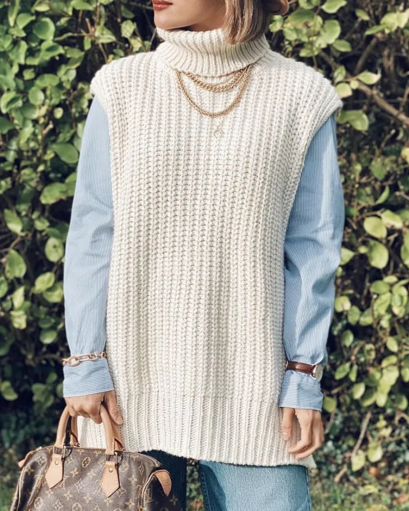 High Heap Collar Knit Vest Sweaters Black
