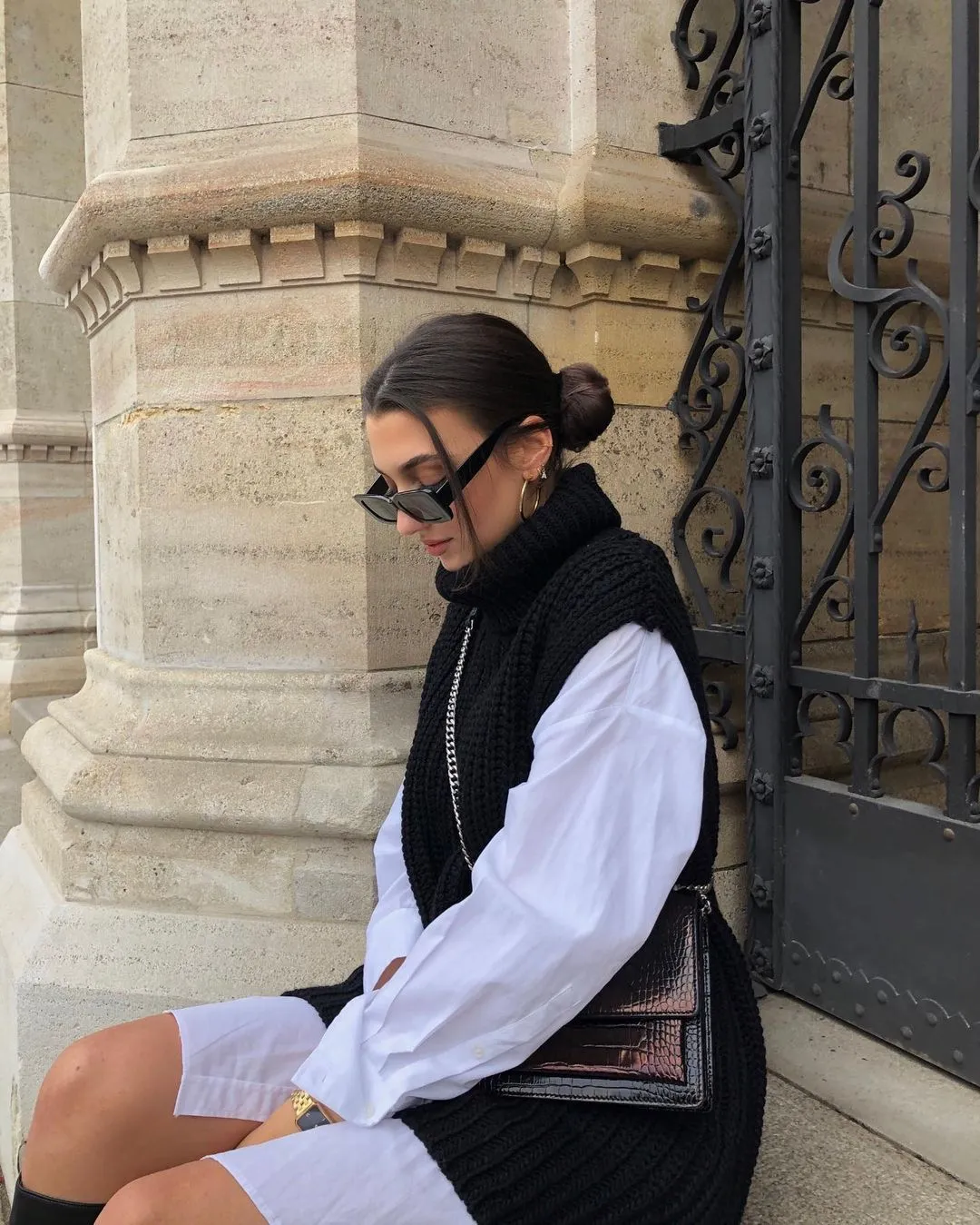 High Heap Collar Knit Vest Sweaters Black