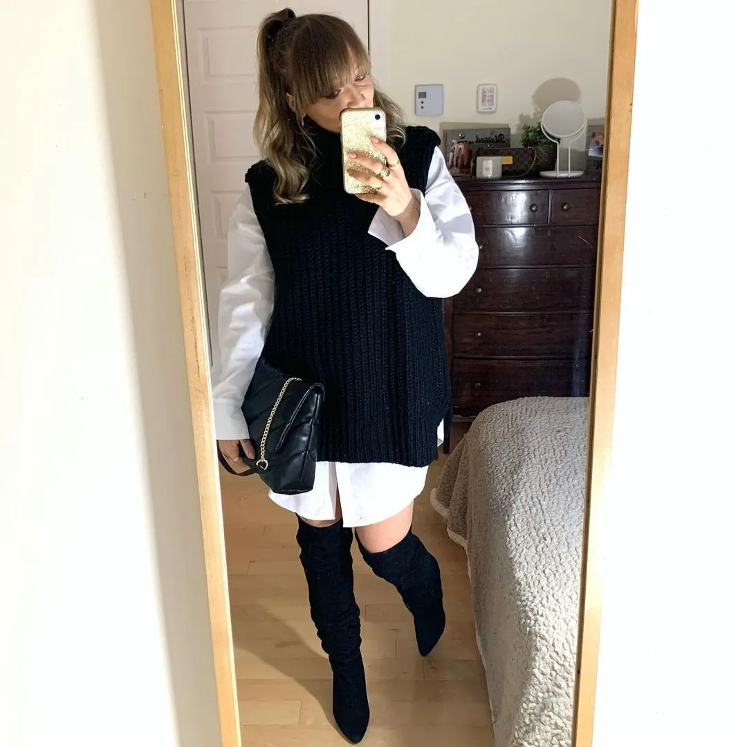 High Heap Collar Knit Vest Sweaters Black