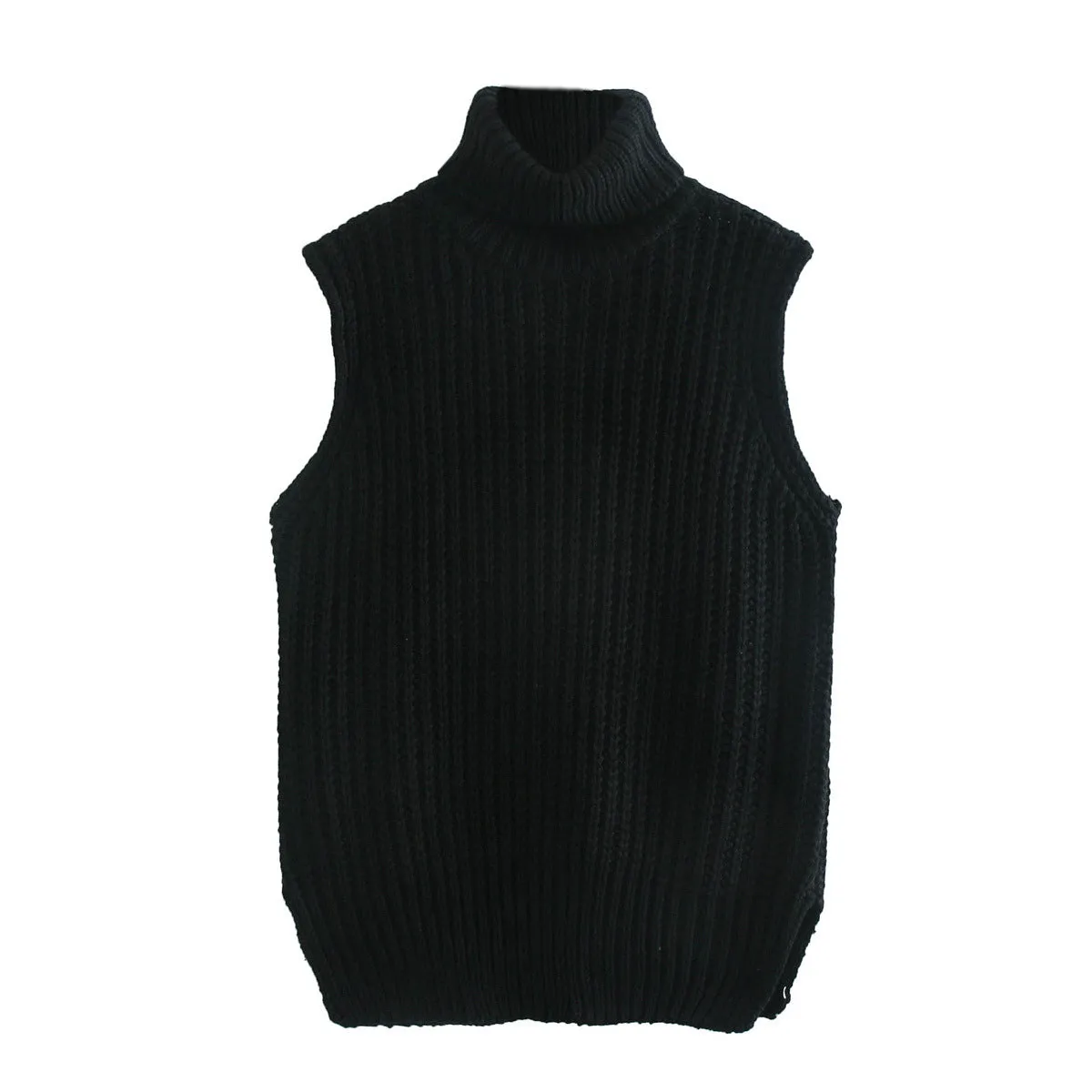 High Heap Collar Knit Vest Sweaters Black
