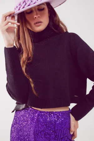 High neck cropped jumper in black