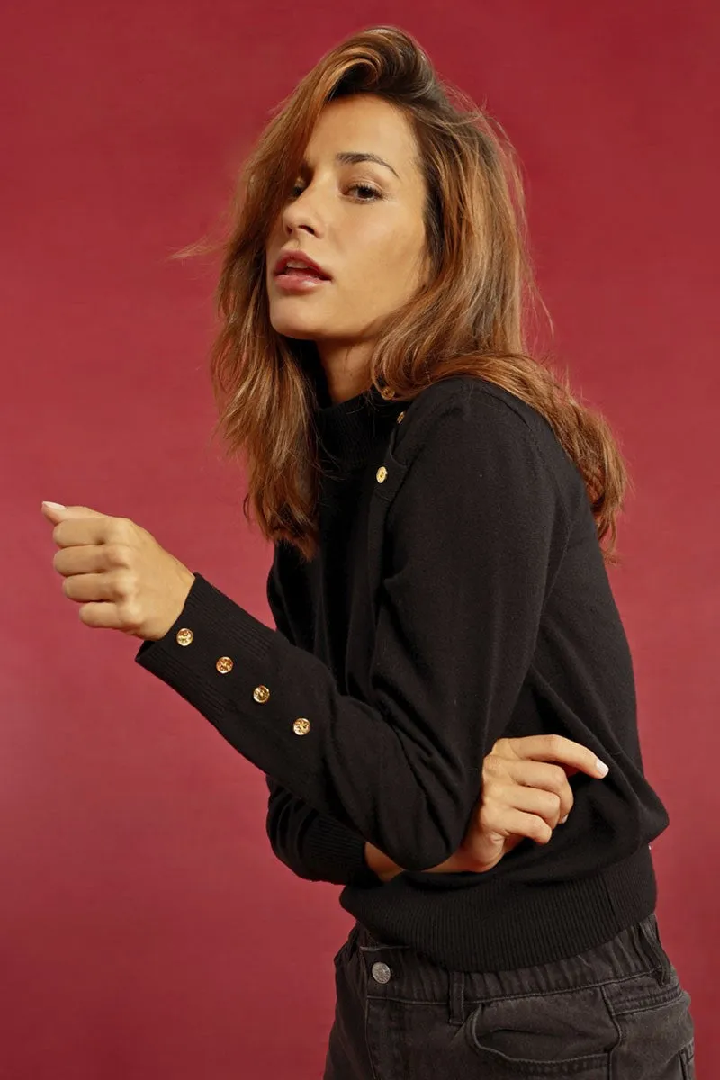 HIGH NECK SWEATER WITH GOLD BUTTONS