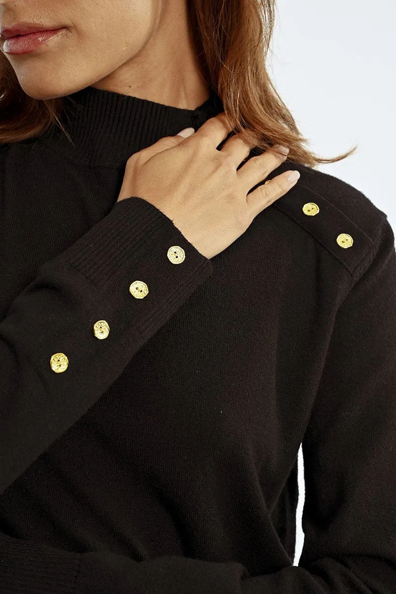 HIGH NECK SWEATER WITH GOLD BUTTONS