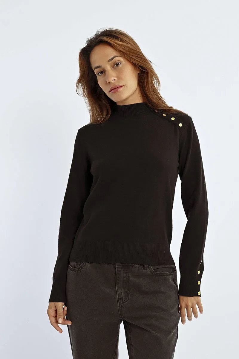 HIGH NECK SWEATER WITH GOLD BUTTONS