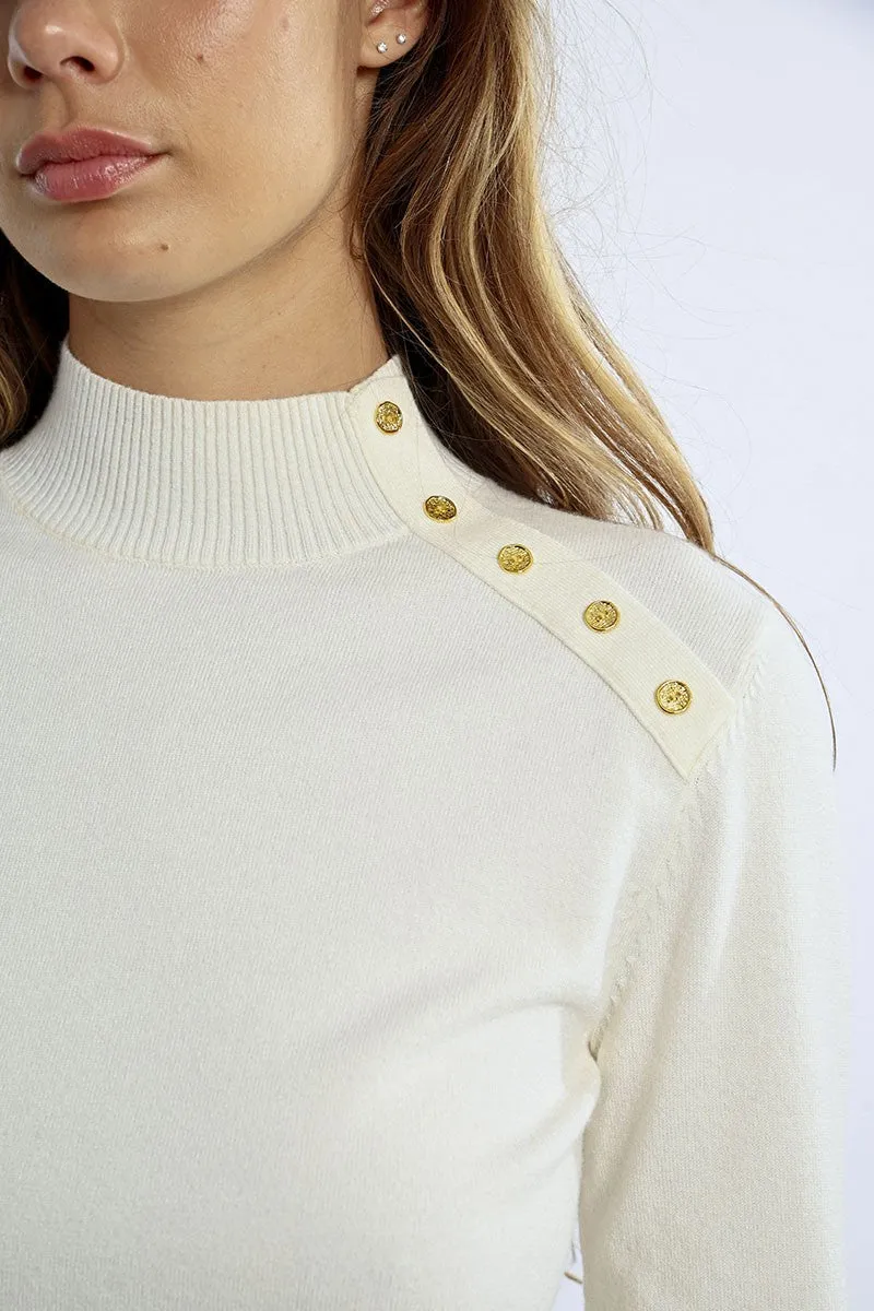 HIGH NECK SWEATER WITH GOLD BUTTONS