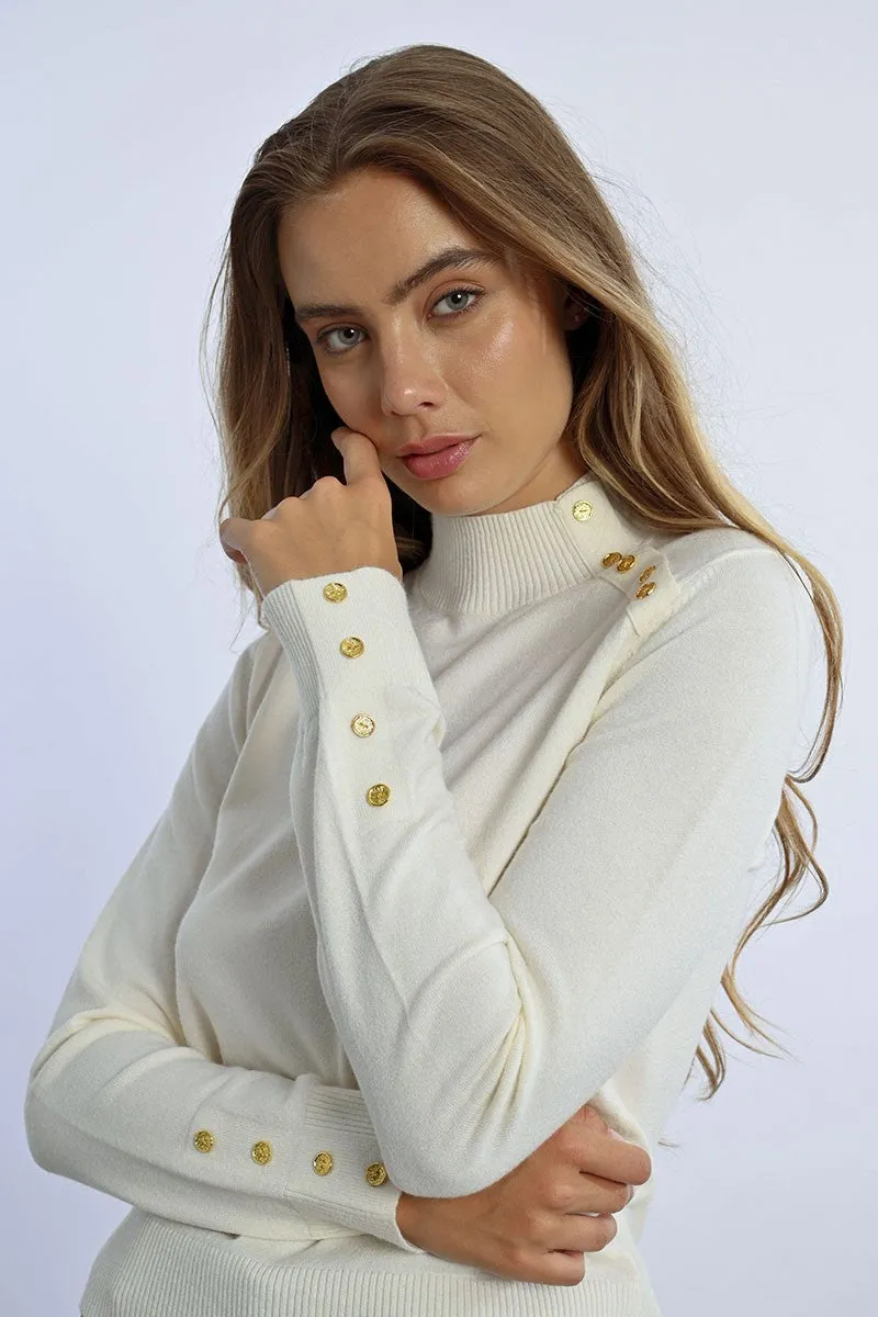 HIGH NECK SWEATER WITH GOLD BUTTONS