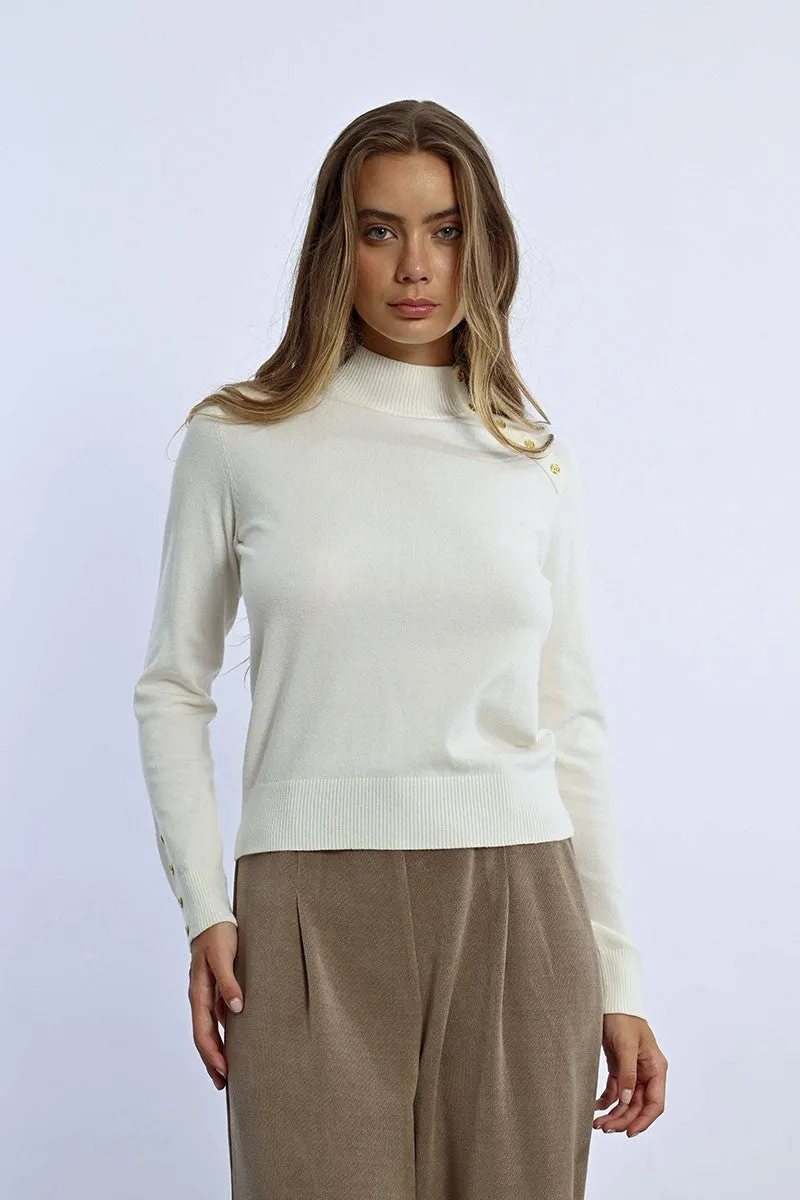 HIGH NECK SWEATER WITH GOLD BUTTONS