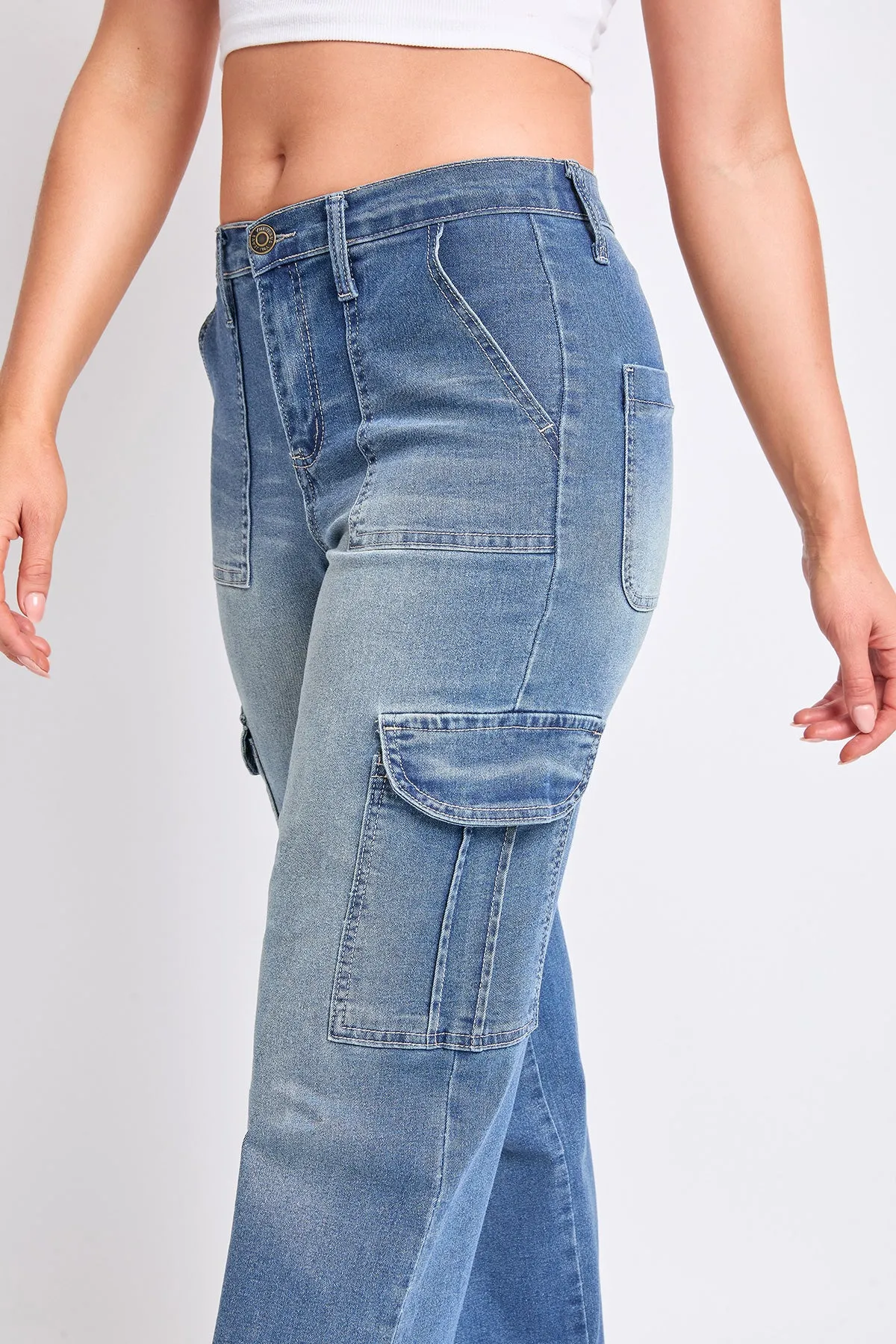 High Rise Elastic Waist Cargo Straight Leg Jeans, Pack of 6