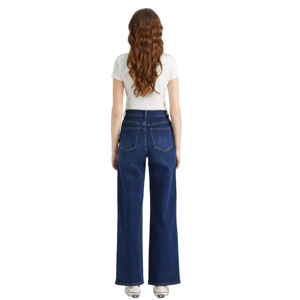 High-Waisted Crossover Straight Leg Jeans | Stretch & Cuffed Denim
