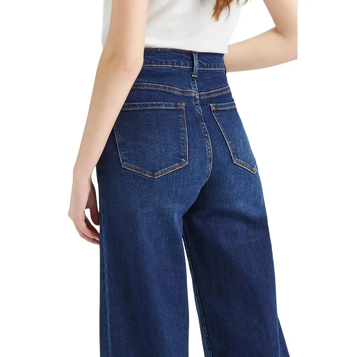 High-Waisted Crossover Straight Leg Jeans | Stretch & Cuffed Denim