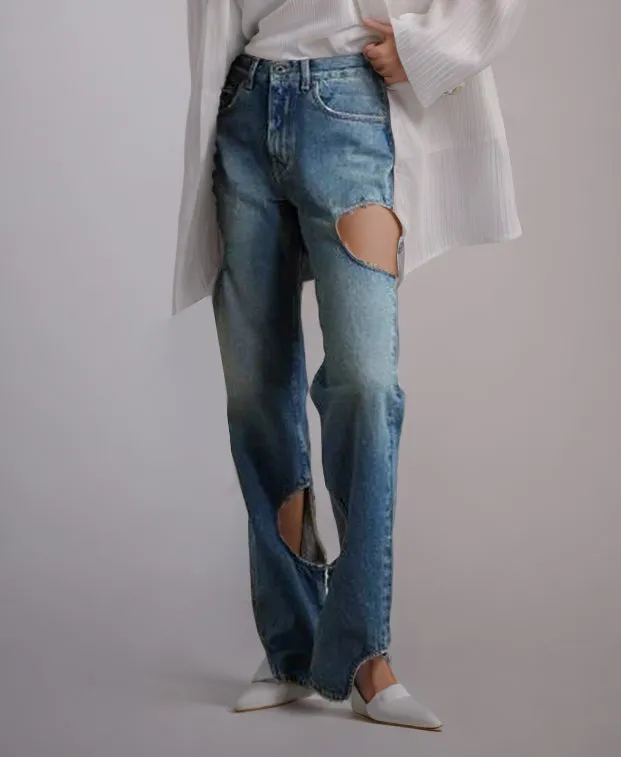 Hollow Out Straight leg Jeans