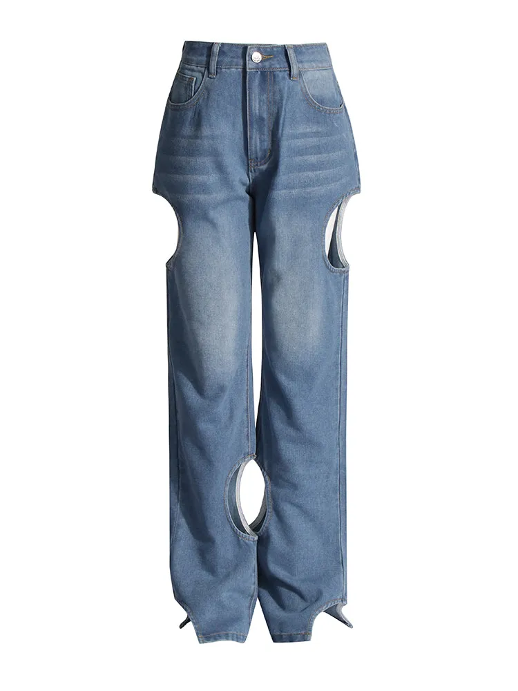 Hollow Out Straight leg Jeans