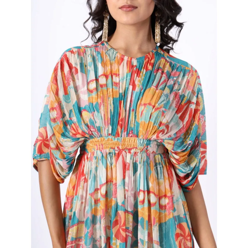 House of Soi Blue Printed Shimmer Short Dress