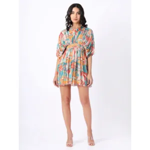 House of Soi Blue Printed Shimmer Short Dress