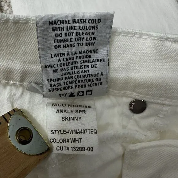 Hudson Women's Jeans White Cotton Elastane Nico Mid Rise Ankle Skinny Size 28