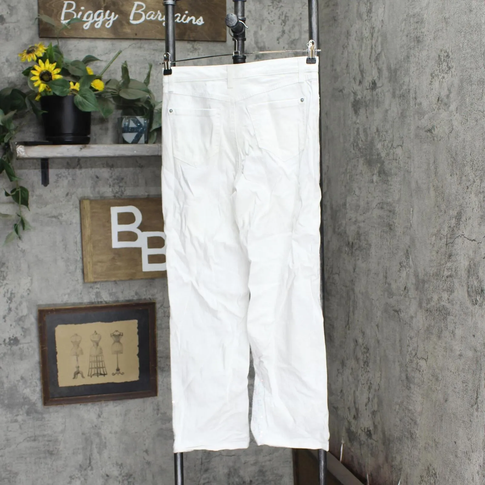 INC International Concepts Womens Sequin Front Straight Leg Denim Jeans White 4