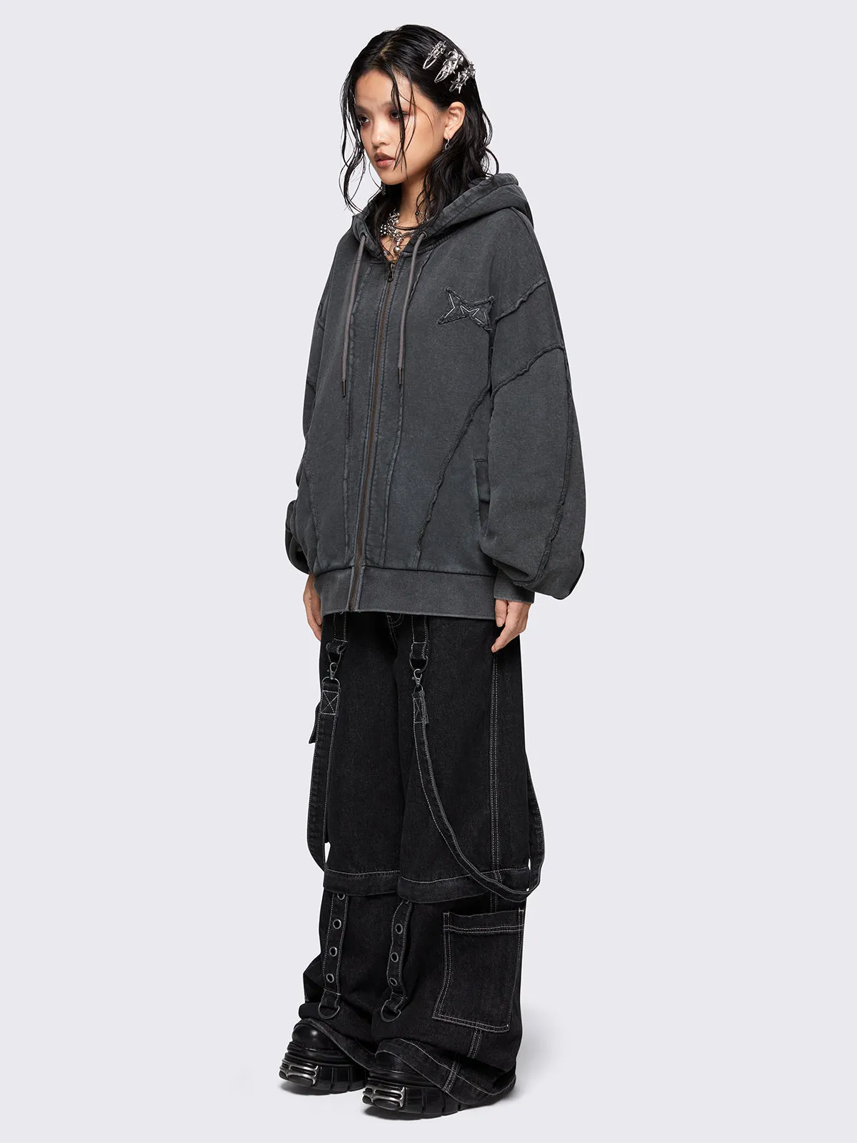 Iron Washed Zip Up Hoodie