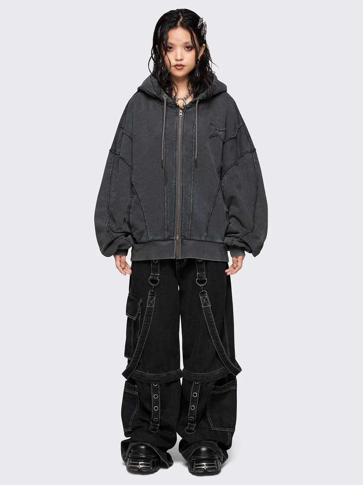 Iron Washed Zip Up Hoodie