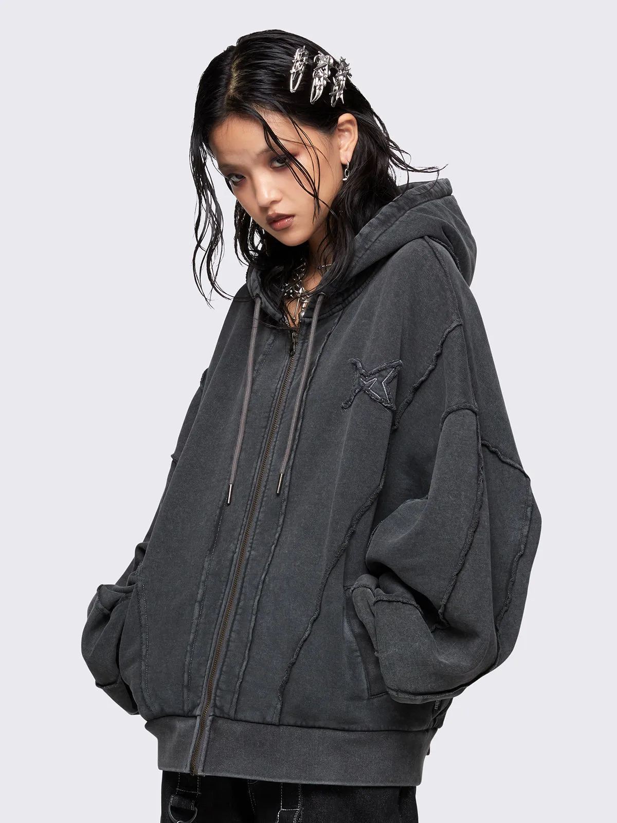 Iron Washed Zip Up Hoodie
