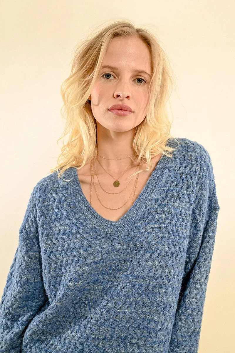JACQUARD KNIT V-NECK SWEATER