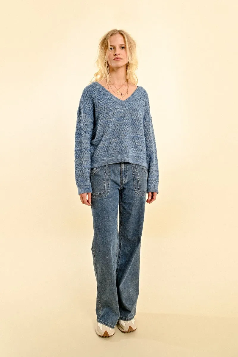 JACQUARD KNIT V-NECK SWEATER