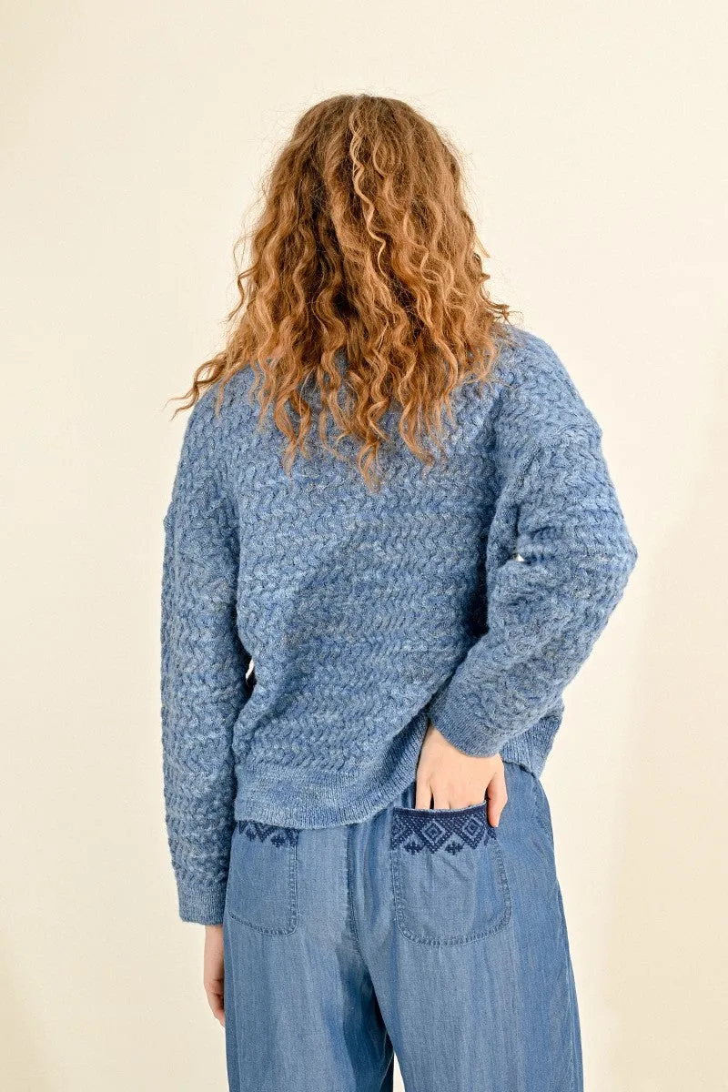 JACQUARD KNIT V-NECK SWEATER