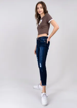 Jeans cintura media destrucciones flecos