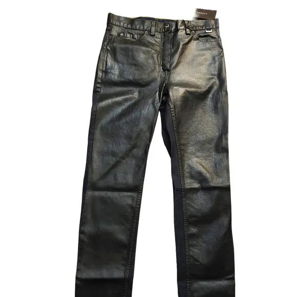 John Richmond Dual-Tone Coated Denim Front &amp; Blue Denim Back Jeans Sz 28 NWT