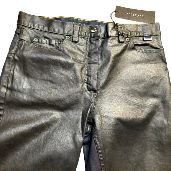 John Richmond Dual-Tone Coated Denim Front &amp; Blue Denim Back Jeans Sz 28 NWT