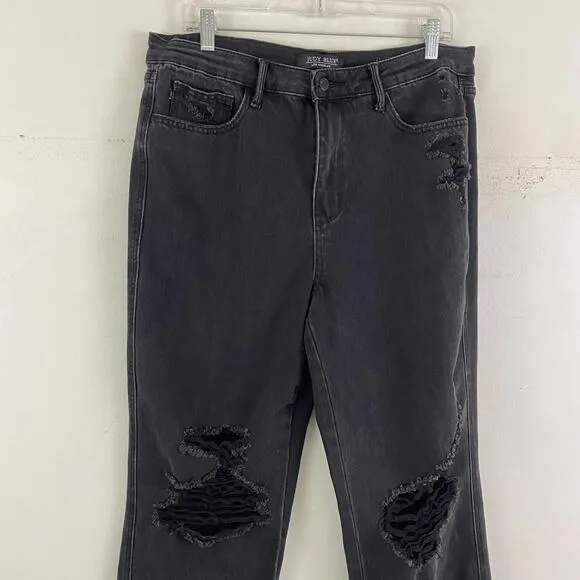 JUDY BLUE black high rise 90s straight leg distressed jeans
