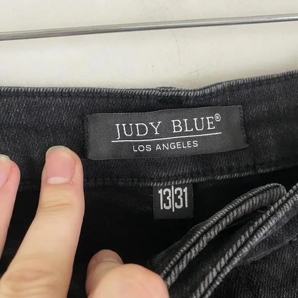 JUDY BLUE black high rise 90s straight leg distressed jeans