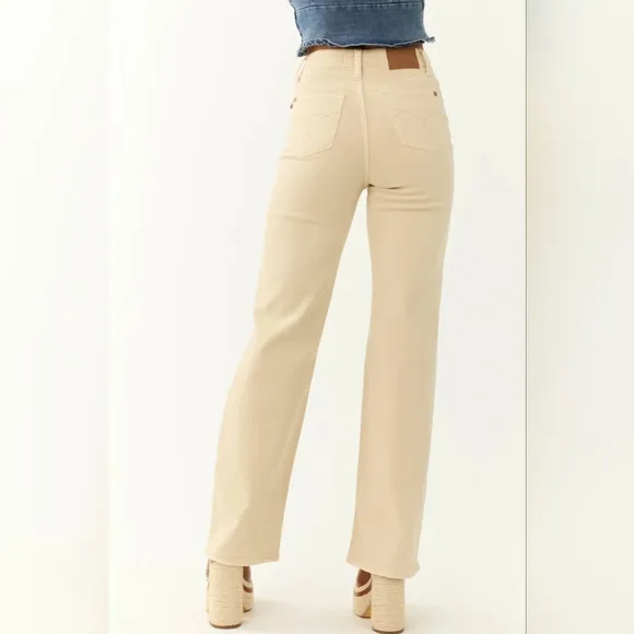 Judy Blue High Rise Garment Dyed 90's Straight Fit Jeans Cream Sand Various NEW