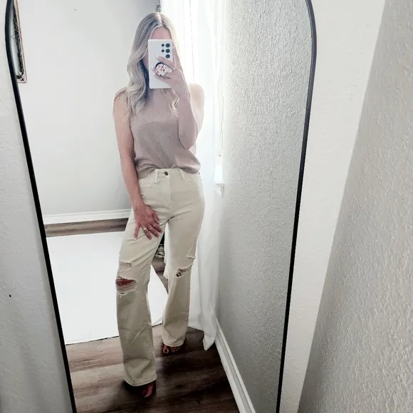Judy Blue High Rise Garment Dyed 90's Straight Fit Jeans Cream Sand Various NEW