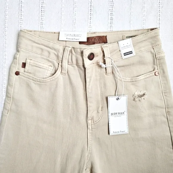 Judy Blue High Rise Garment Dyed 90's Straight Fit Jeans Cream Sand Various NEW