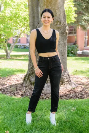 JUDY BLUE Kelbie Destroyed Hem Crop Jeans