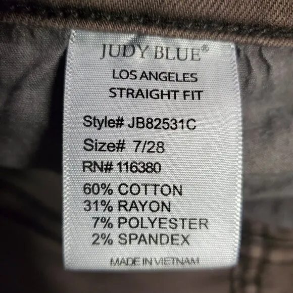 Judy Blue Womens 90s High Rise Frayed Hem Straight Jeans Size 7/28 Brown Grunge