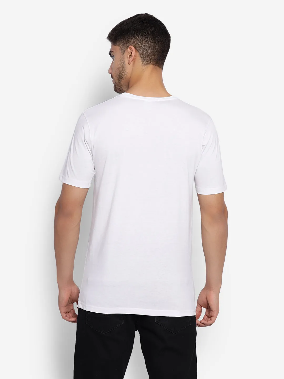 JUMP USA Unisex White Solid Cotton Round Neck Printed T-Shirt