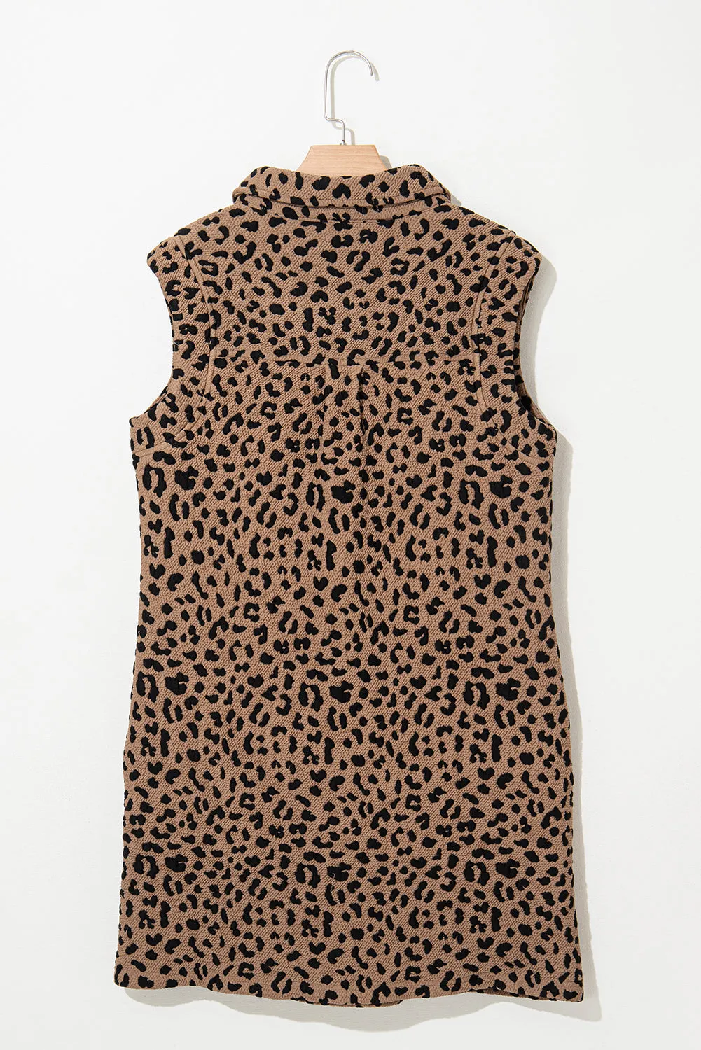 Khaki Leopard Print V Neck Sleeveless Collared Mini Dress