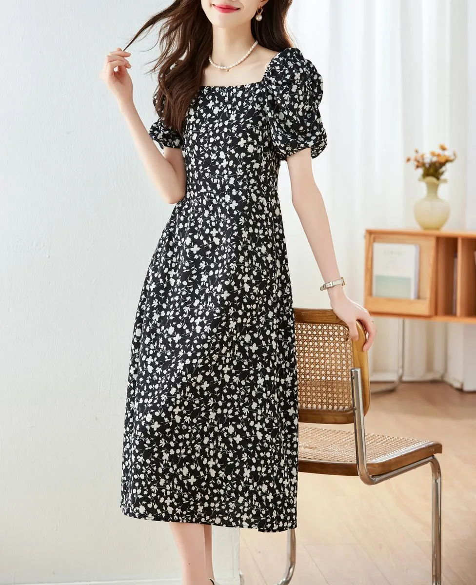 Knee-Length French Style Mid Floral Dress