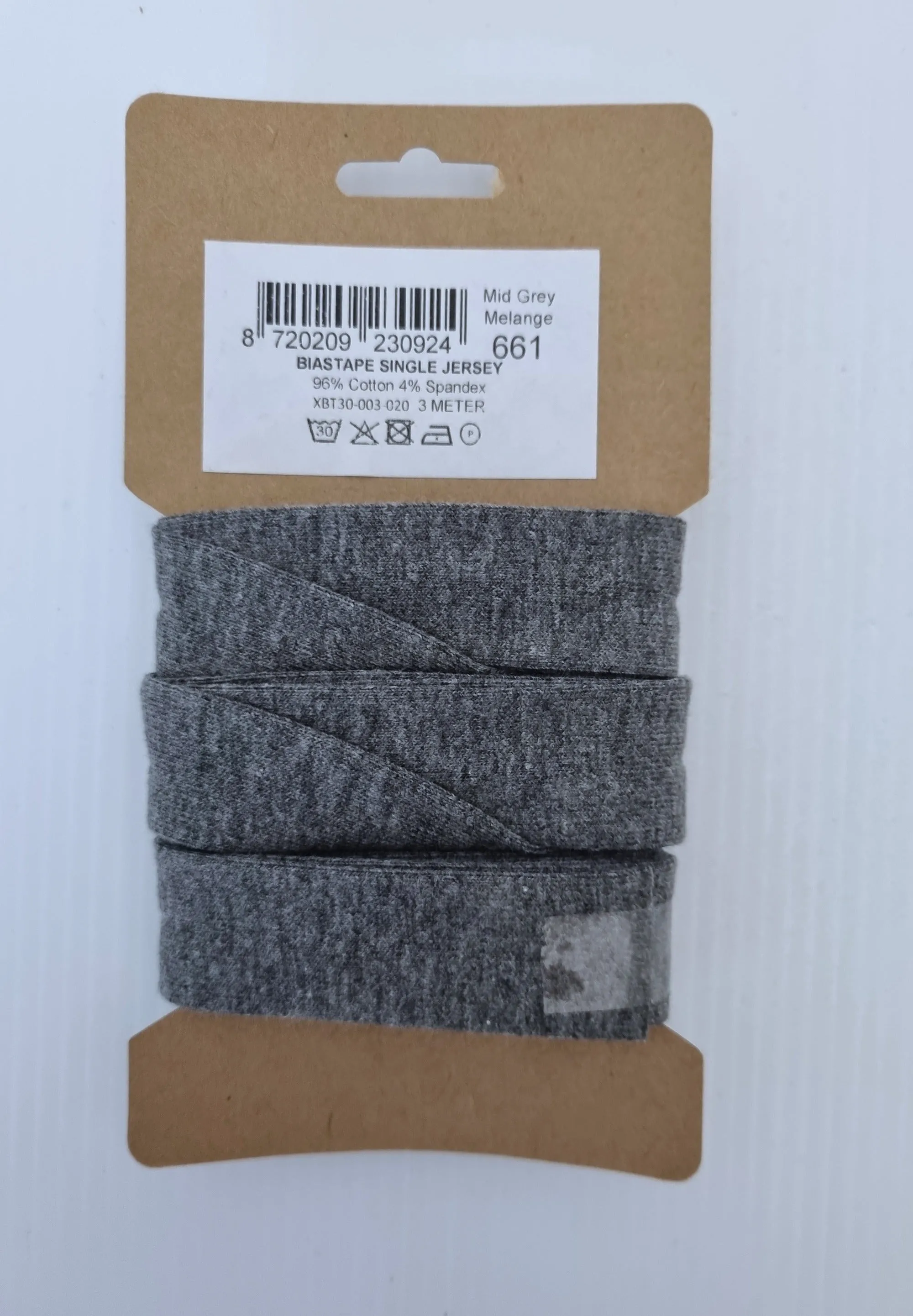 Knit Bias Binding- 20mm - Mid Grey Marl