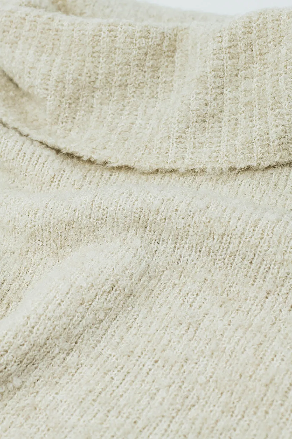 knitted fluffy high neck sweater in beige