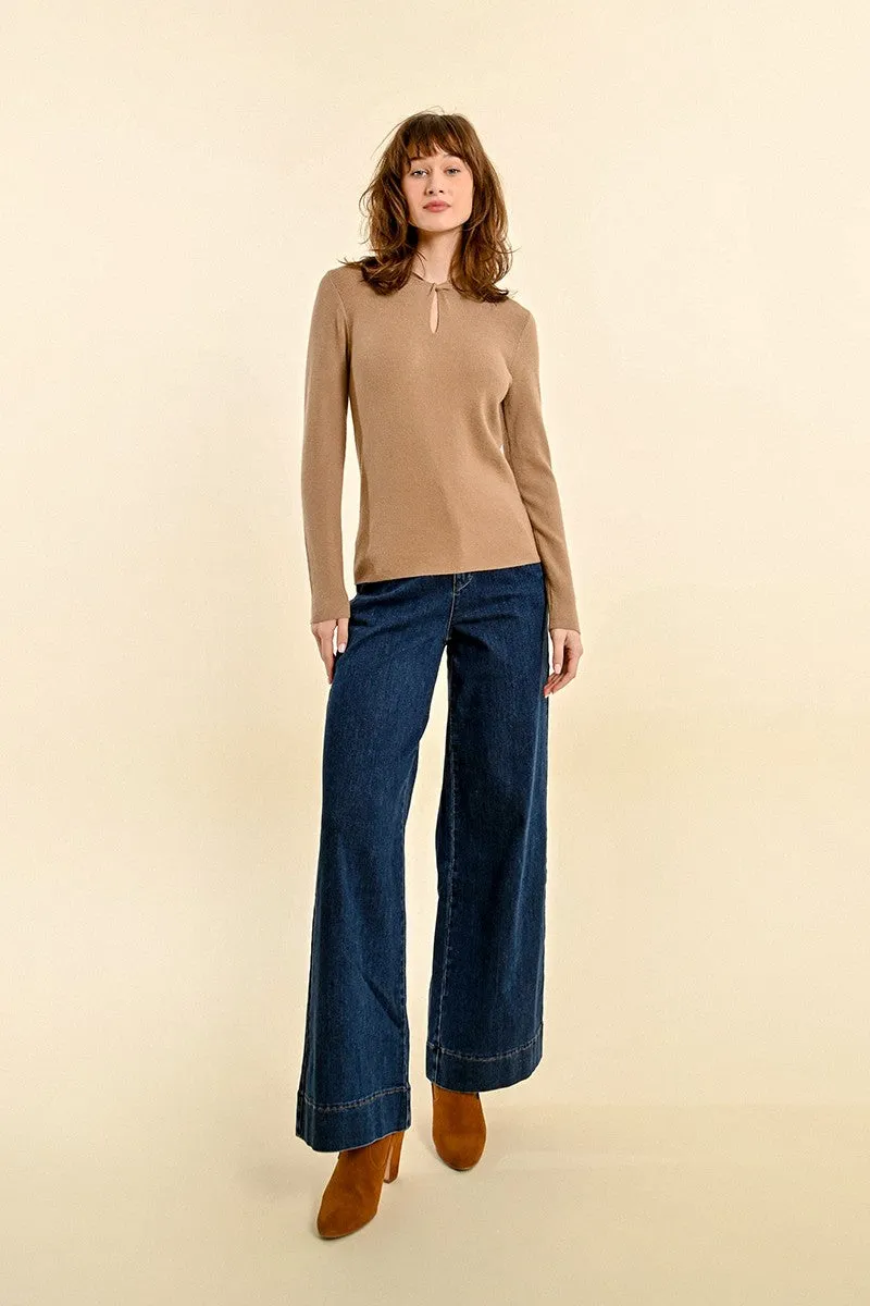 KNITTED SWEATER, FANCY NECKLINE