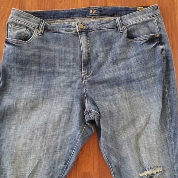 Kut from the Kloth High Rise Ankle Straight Leg Distressed Crop Denim Jeans 24W