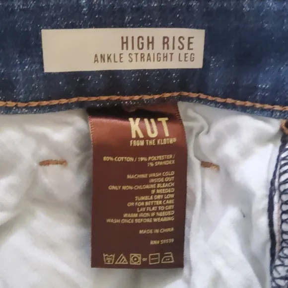 Kut from the Kloth High Rise Ankle Straight Leg Distressed Crop Denim Jeans 24W
