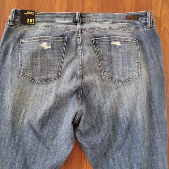 Kut from the Kloth High Rise Ankle Straight Leg Distressed Crop Denim Jeans 24W