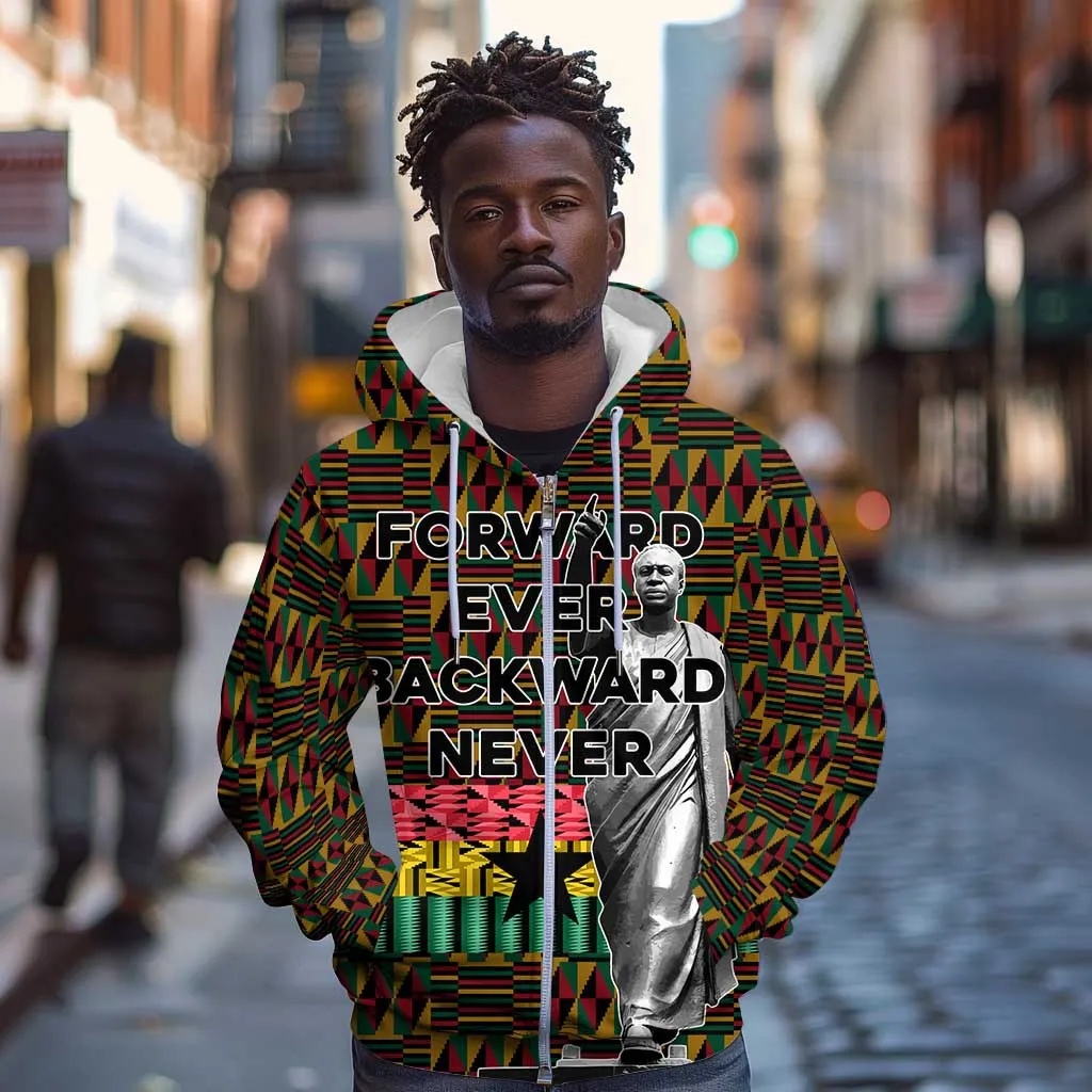 Kwame Nkrumah Ghana Zip Hoodie Kente Pattern African TS04