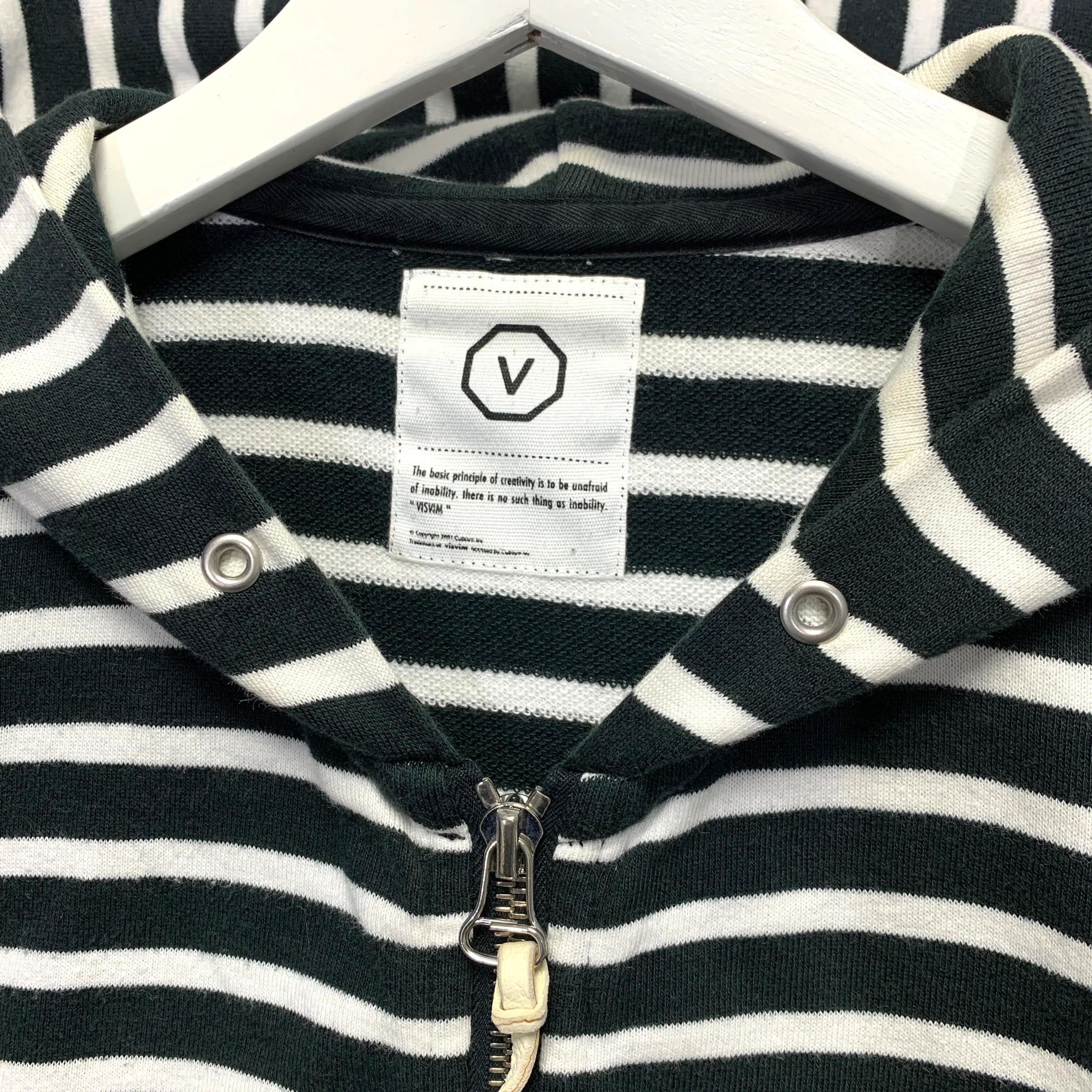 [L] Visvim Border Stripe Hoodie FZ Black White